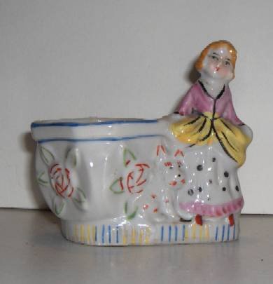 Porcelain Girl with dog Toothpick Holder Made in Japan