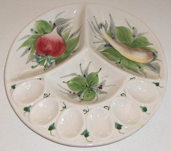 Handpainted Deviled Egg and Relish Tray Made in Italy