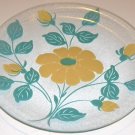 Large Glass Platter with Yellow Flower and Aqua Leaves