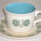 Vintage Blue and Green Cup and Saucer - Set of 4