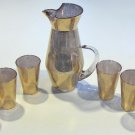 Vintage Mid-Century Gold Spray Pitcher and 6 Glasses