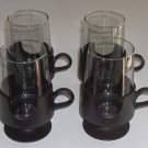 Vintage CORNING GLAS-SNAP 5" Glasses / Mugs - Black Set of 4
