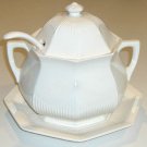 Vintage White Octagonal Soup Tureen with Charger Plate and Ladle - MIJ