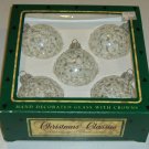 Vintage Krebs Christmas Classics - Silver and White Lace on Clear Glass Ornaments - 5 Hand Decorated