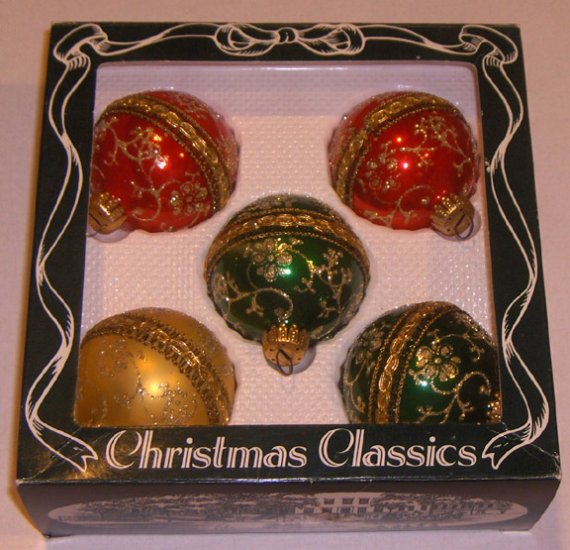 Vintage Krebs Christmas Classics 5 Hand Decorated Glass Ornaments