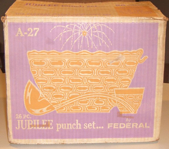 Vintage Federal Glass Jubilee Punch Set - 26 Piece in Original Box