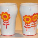 Vintage Mod Flower Power Orange Red Mugs - Set of 2