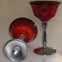 Vintage Chrome / Bakelite Cocktail Server & 4 Ruby Red Glass with Chrome Stem Glasses