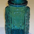 Federal Glass Scrolls Embossed Blue Glass Hexagon Jar Canister with Lid Set of 2