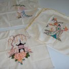 Vintage Embroidered Muslin Squares for Pillow or Quilting Oriental Design