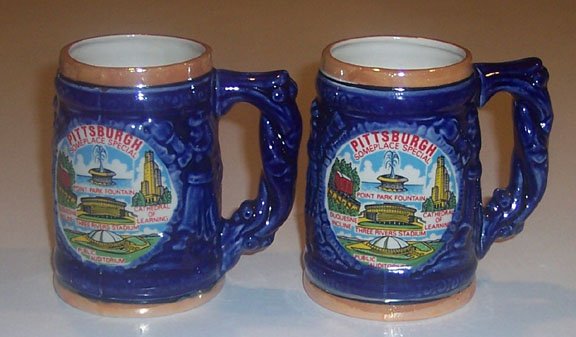 Vintage Souvenir Pittsburgh Lusterware Mug Stein - MIJ Set of 2