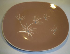 Vintage Harkerware / Harker Pottery Alpine Oval Platter Tan White Floral