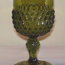 Vintage Indiana Glass Diamond Point Olive Green Water Goblet
