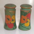 Vintage Hand Painted Art Deco Floral Wood Salt and Pepper Shaker Set