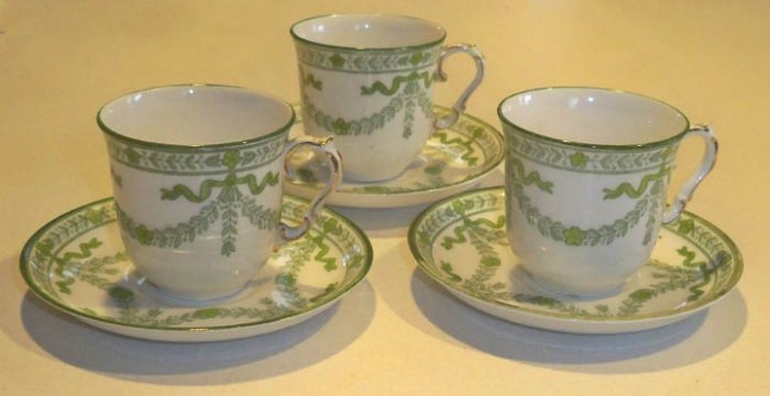 Antique Bishop and Stonier Green Floral Garland Demitasse Cup & Saucer ...