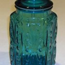 Federal Glass Scrolls Embossed Blue Glass Hexagon Jar Canister with Lid
