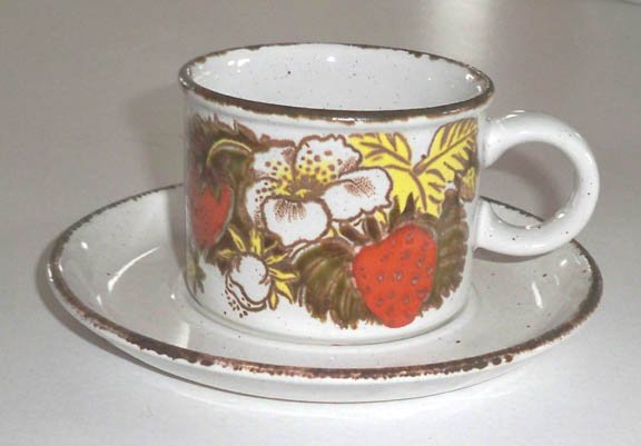 Vintage Midwinter Stonehenge Strawberry Cup and Saucer Set of 2