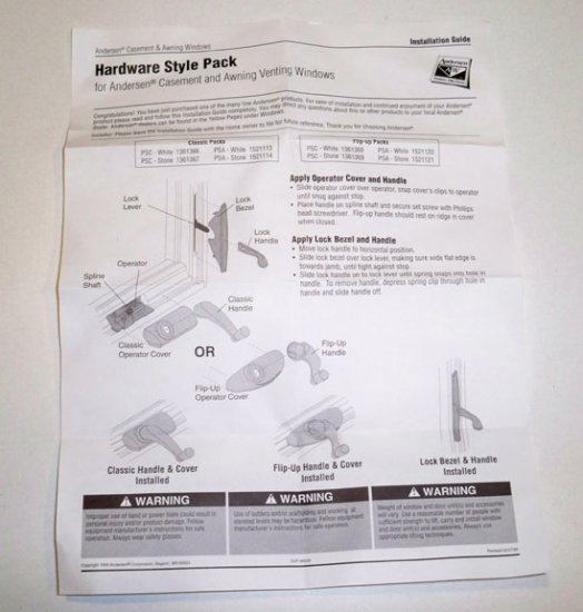 Andersen Classic Hardware Pack White Crank Handle / Cover Casement