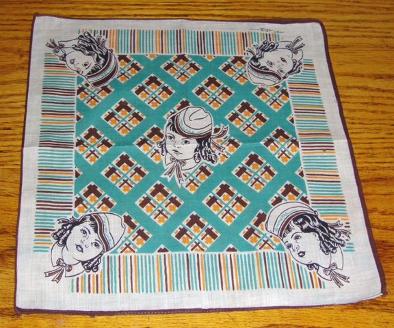 Vintage Handkerchief Dionne Quintuplets Artist Tom Lamb circa 1930s