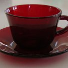 Vintage Ruby Red Glass Cup & Saucer