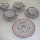 Vintage Majolica Creamer, Sugar Bowl with Lid, 2 Cups w/ Saucer & Plate Made in Germany