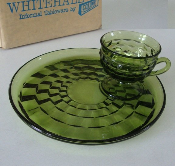 Green Indiana Whitehall Glass Sandwich Plate Serving Tray With Middle ...