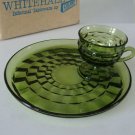 Vintage EAPG Colony Glass Co Whitehall Olive Green Snack Plate & Cup - Set of 4