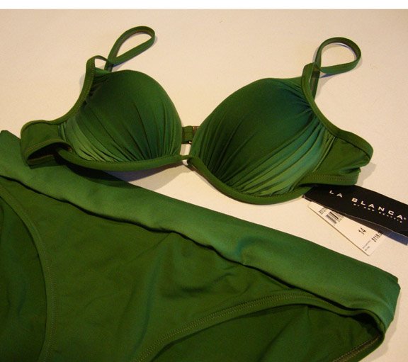 NOS La Blanca Swimsuit Green Push-Up Bra Top & Foldover Hipster Bottom ...