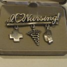JJ Pewter "I Love Nursing!" Pin with Charms - NWOT