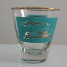 Vintage Southern Comfort Libbey Glass Co. Turquoise & Gold Showboat Steamboat Shot Glass