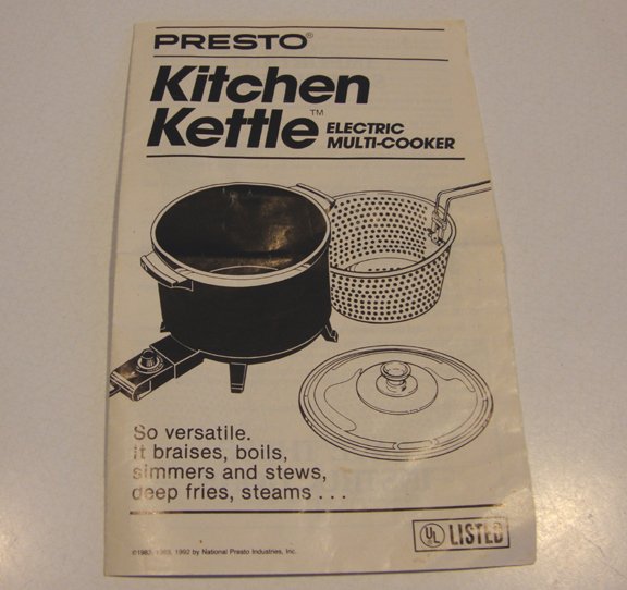 Vintage 1992 Presto Kitchen Kettle Electric MultiCooker Instruction