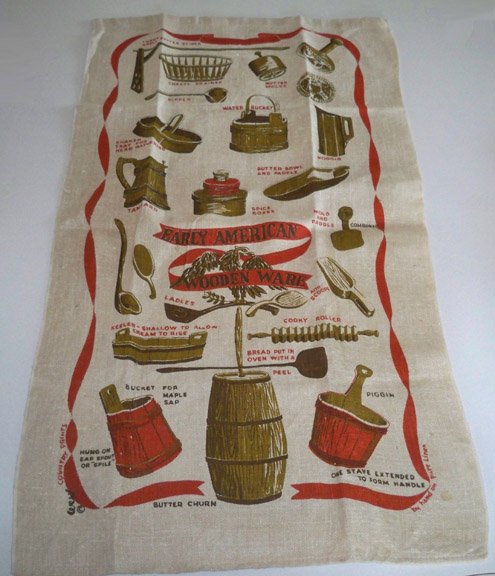 Vintage Stevens Linen Dish / Tea Towel - Early American Wooden Ware, Robert Darr Wert