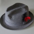 Mens Gray Fedora Hat with Feather