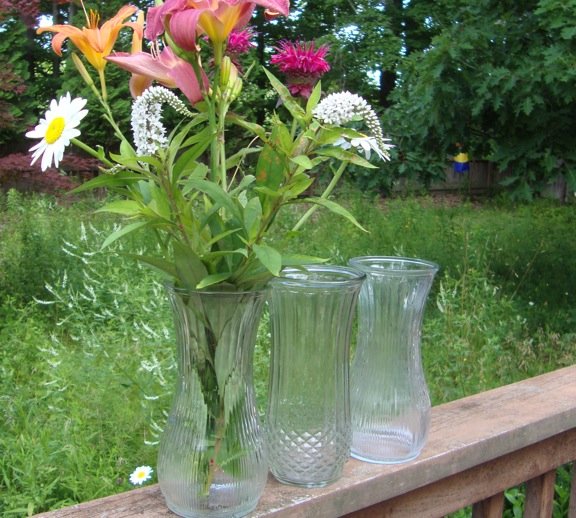 Vintage Hoosier Tall Vase Trio Clear Glass 5873