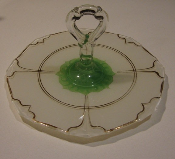 Vintage Indiana Glass Fleur-de-lis Cookie / Pastry Server Platter with Handle