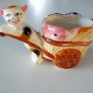 Vintage Cat with Cart Ceramic Planter