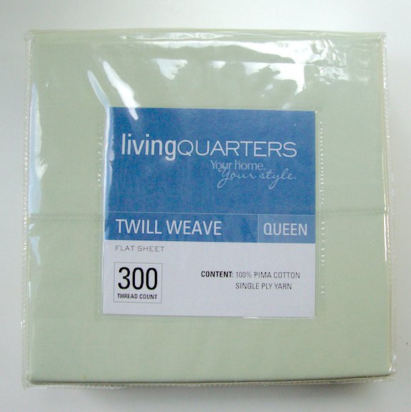 NOS LIVING QUARTERS Twill Weave Pima Cotton QUEEN FLAT Sheet Canary Green