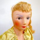 Vintage 1940s Vinyl Plastic Boudoir Doll in Yellow Dress