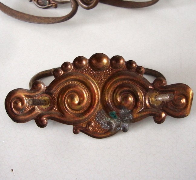 Antique Victorian Stamped Brass Drawer Pull Set of 3