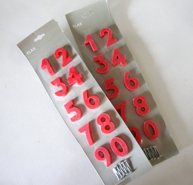 NOS IKEA FLAX Red Plastic Numbers - 0 thru 9 - Set of 2 packs