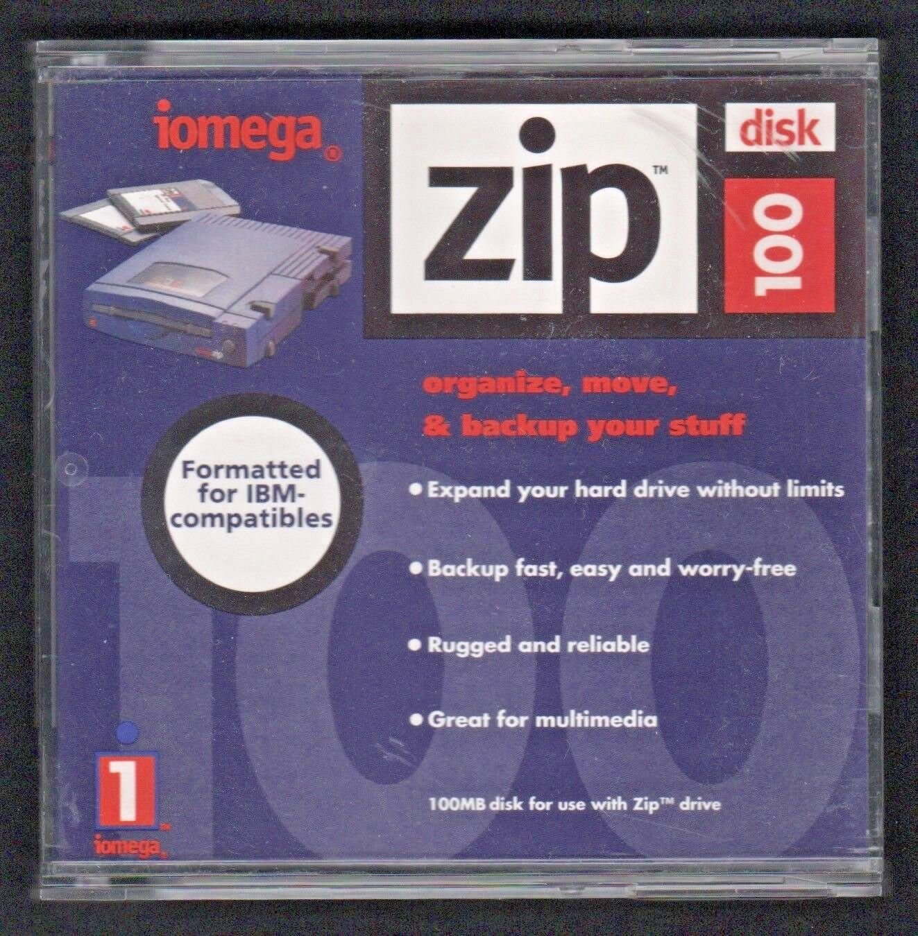 Vintage Iomega ZIP 100 PC Formatted 100Mb ZIP Disk With Jewel Case