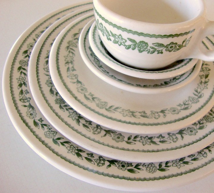Vintage Buffalo China Kenmore Green BUF43 Restaurant Ware Set of 6