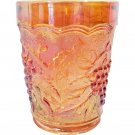 Jeannette Carnival Glass tumbler in Marigold - Grape and Leaf Pattern #473.