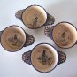 Vintage HB Quimper French Porringer Lug Soup Bowls - Bols a Oreilles / Two Handles - Set of 4