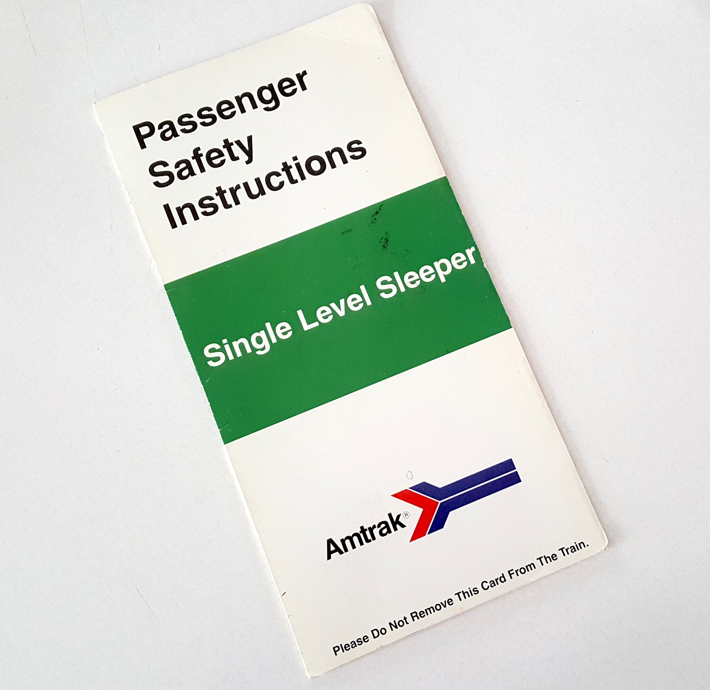 Vintage 1995 Amtrak Passenger Safety Instructions - Single Level Sleeper