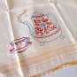 Vintage Hand Crochet Embroidered Linen Teapot Tea Towel