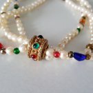 Vintage 1980s Dauplaise Faux Pearl / Color 'Gemstone' Bead Necklace - 16"