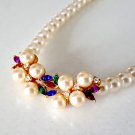 Vintage 1980s Faux Pearl / Rhinestone Necklace - 16 1/2"