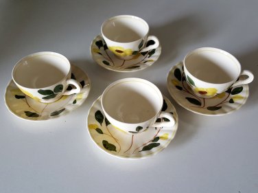 Vintage Blue Ridge Handpainted 2823 Yellow Nocturne Cup & Saucer Set of 4