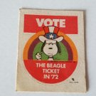 Vintage 1972 SNOOPY VOTE THE BEAGLE TICKET IN '72 Sticker - Unused